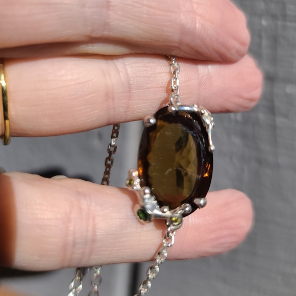 18k large Cognac quartz crome Diopside & citrine Sterling bracelet - Picture 4 of 7